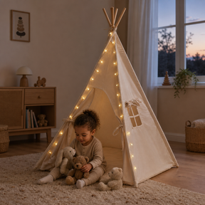 Tipi enfant avec tapis avec guirlandes