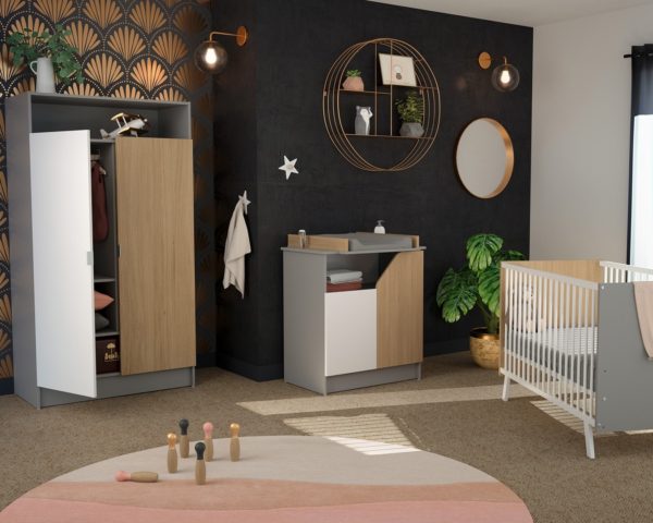 Chambre Complète avec lit bébé Gris-Blanc-Chêne Carnaval AT4 - Baby & Toddler Furniture par AT4