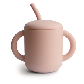 Gobelet d'apprentissage en silicone rose avec paille Mushie - Sippy Cups par Mushie