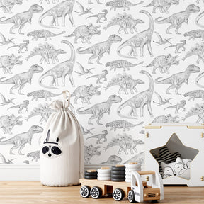Papier peint dinosaure blanc Pastelowe Love - Wallpapers par Pastelowe Love