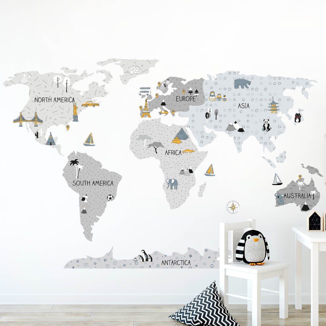 Sticker map monde gris Pastelowe Love - Wallpapers par Pastelowe Love
