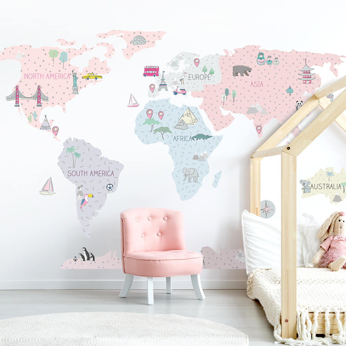 Sticker map monde rose Pastelowe Love - Wallpapers par Pastelowe Love